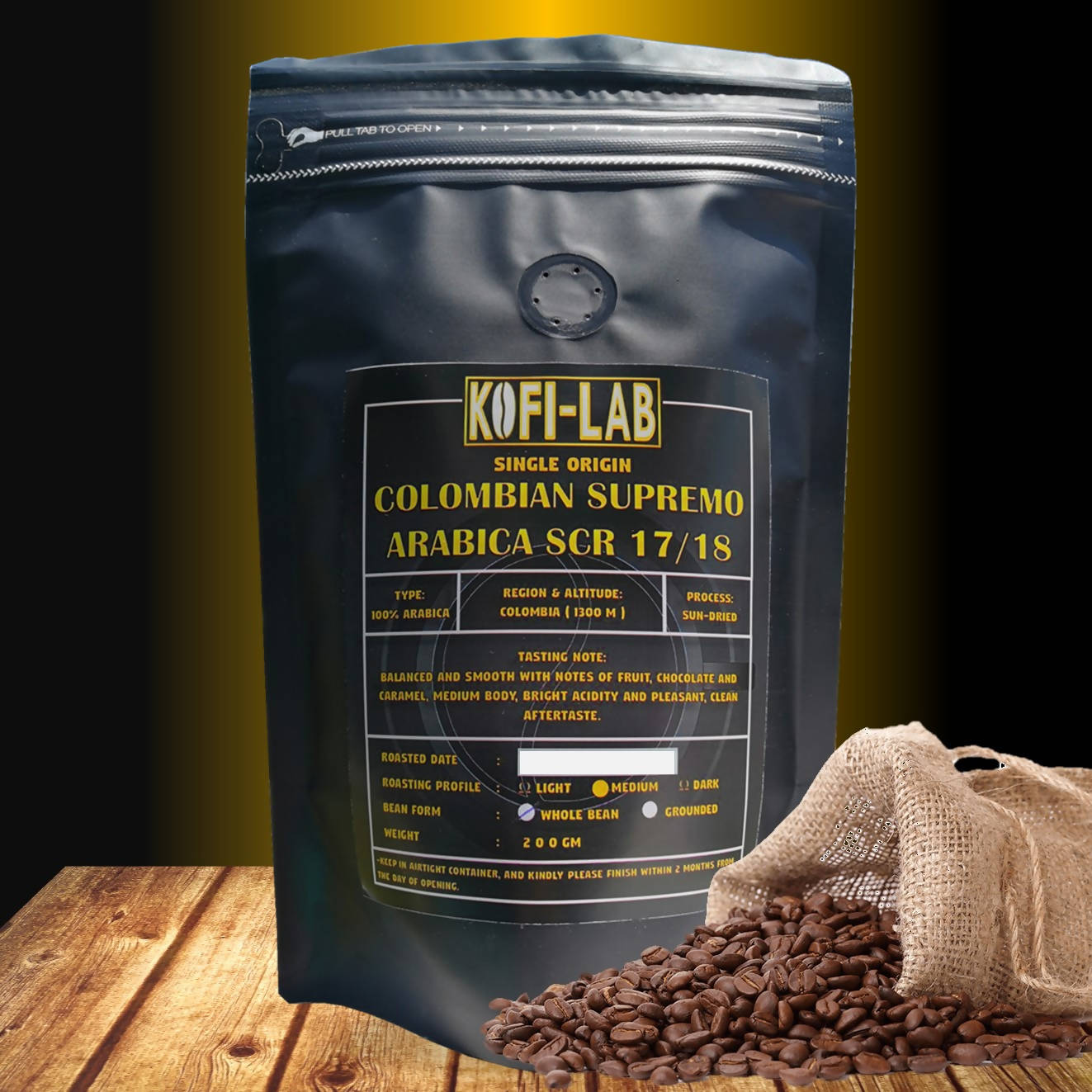 Colombia Supremo 100% Arabica Medium Roasted Coffee Beans 100gm 225gm "KOFI LAB" - BUNAMARKET