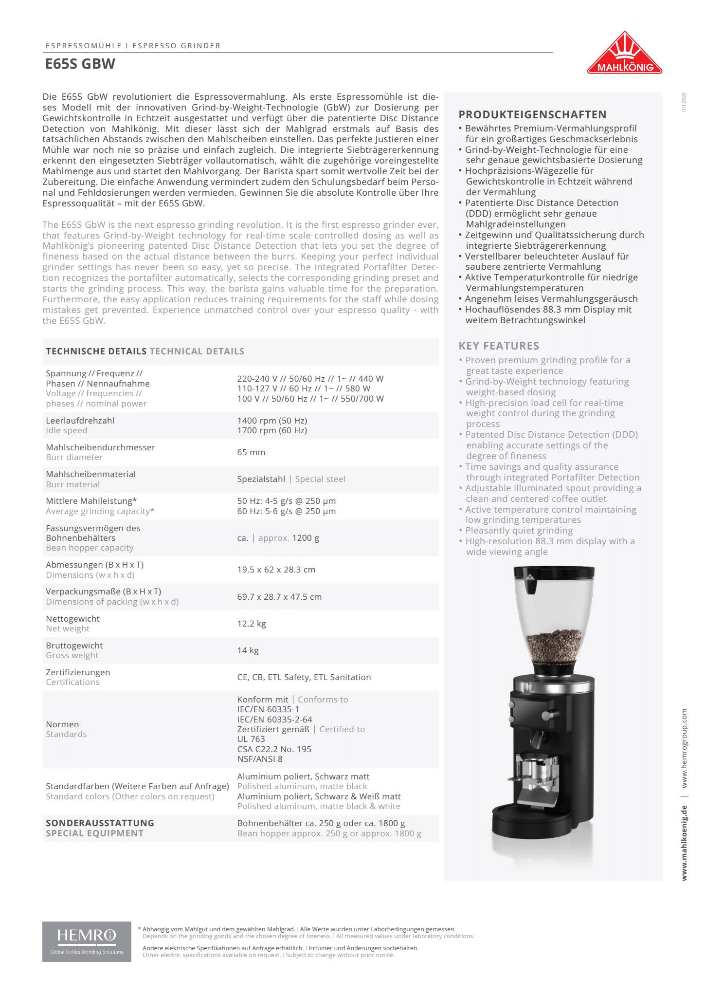 MAHLKONIG E65S GbW COFFEE GRINDER (WHITE) - BUNAMARKET