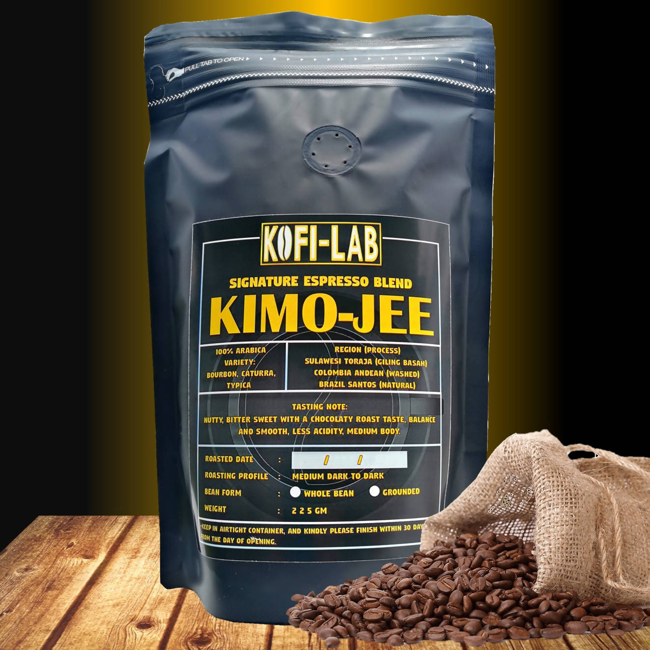 Espresso Blend "Kimo-jee" 100% Arabica Dark Roasted Coffee Beans "Kofi-Lab" 225gm - BUNAMARKET