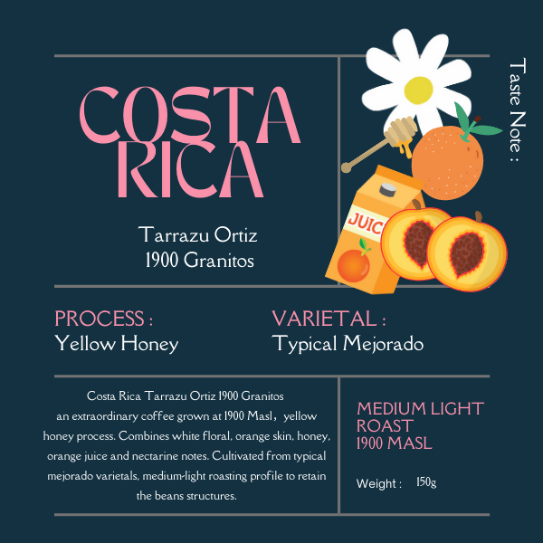 Costa Rica Tarrazu Ortiz 1900 Granitos ( Yellow Honey Process )