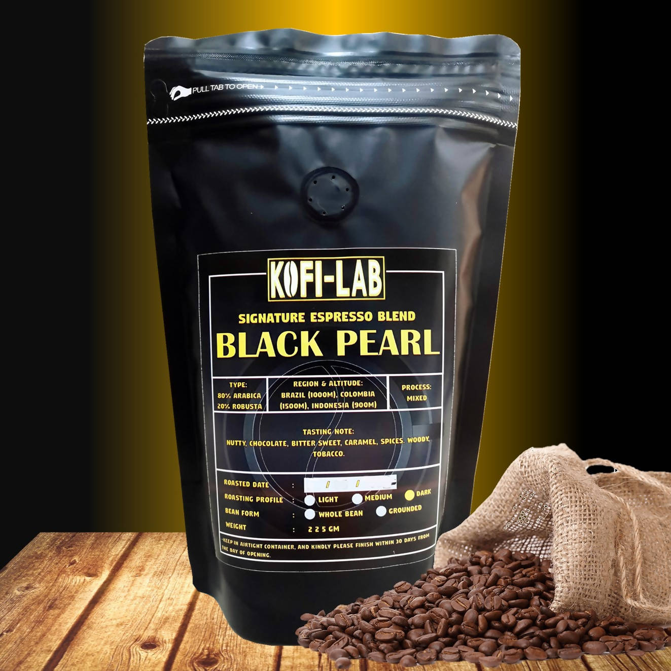 Signature Expresso Blend "BLACK PEARL" KOFI LAB ROASTED COFFEE BEAN 225gm - BUNAMARKET