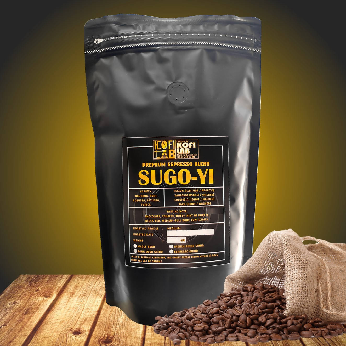 Premium Espresso Blend "SUGO-YI" Medium+ Roasted Coffee Beans "Kofi-Lab" - BUNAMARKET